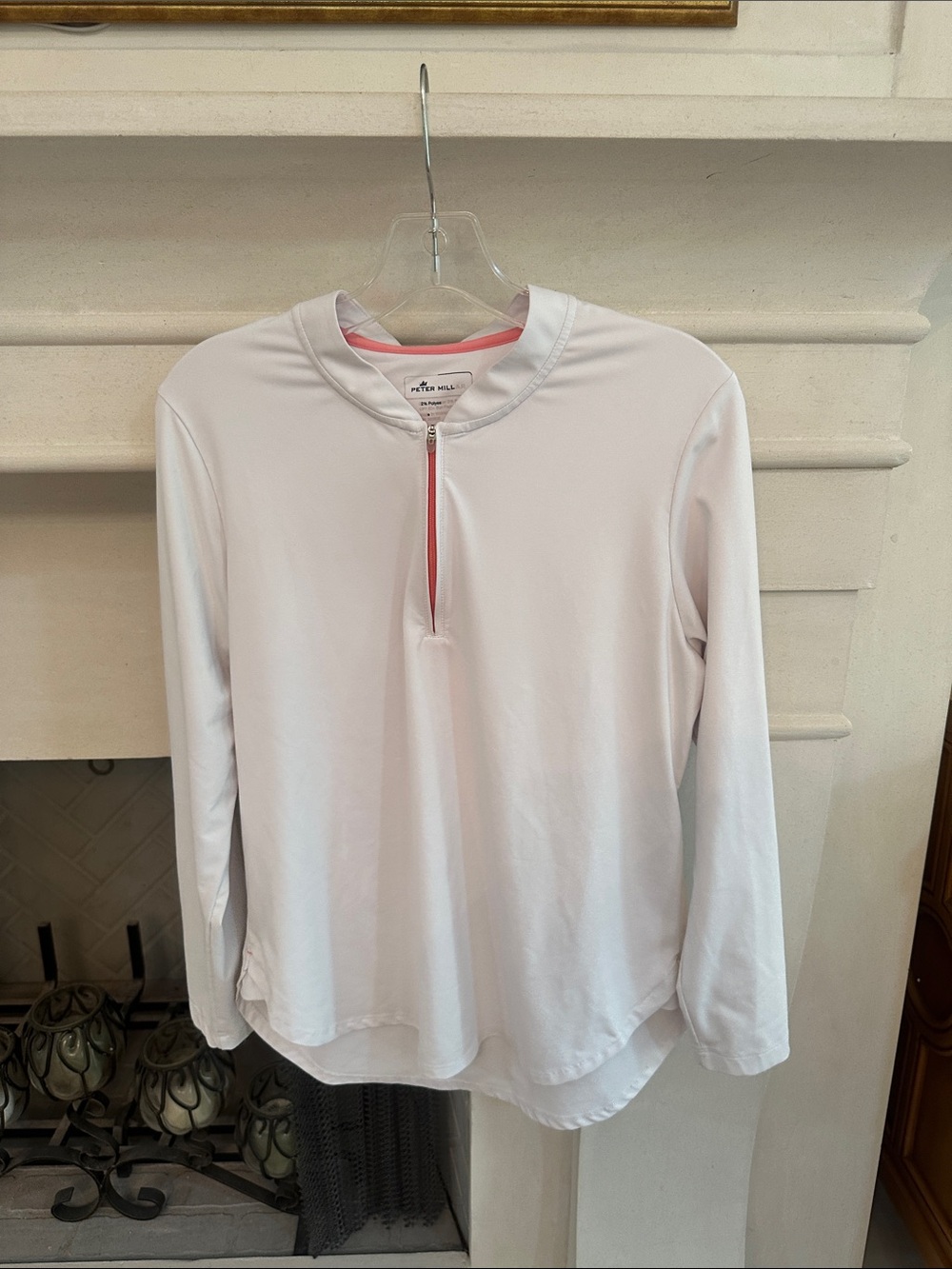 Peter Millar White Long-Sleeve Quarter-Zip Top with Pink Trim